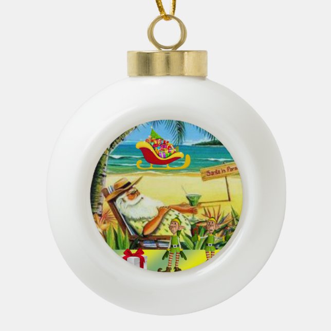 Ornement de bal en céramique de Noël, Père Noël d' (Devant)