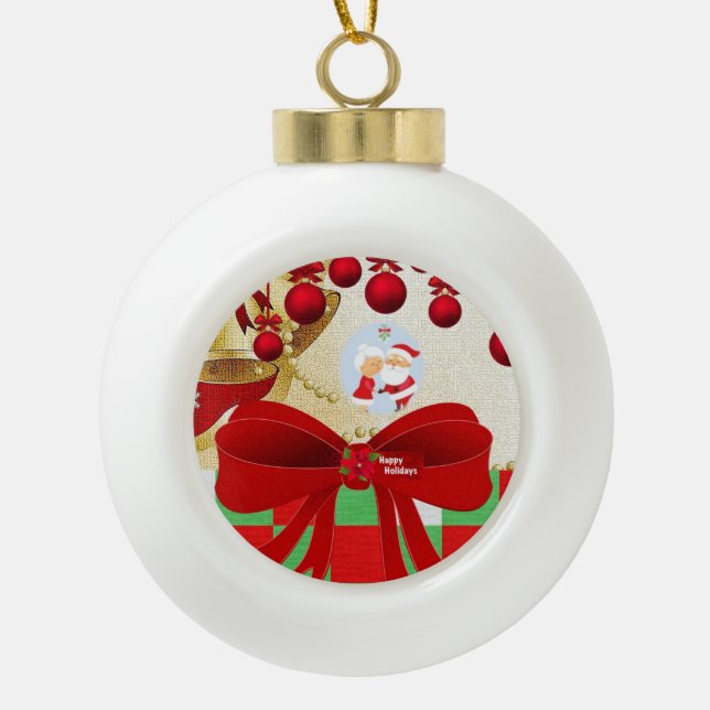 Ornement de bal en céramique de Noël, Père Noël Vi (Devant)