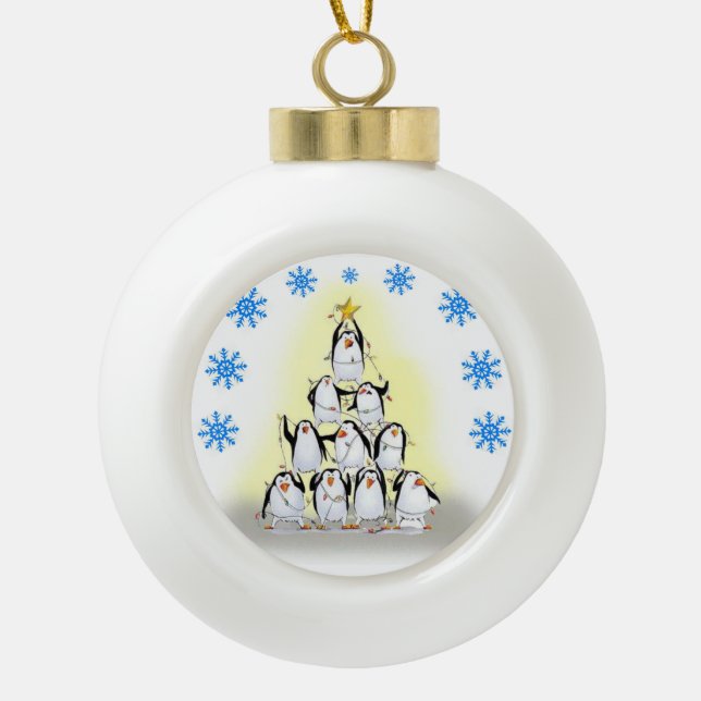 Ornement de bal en céramique de Noël, Pingouin (Devant)