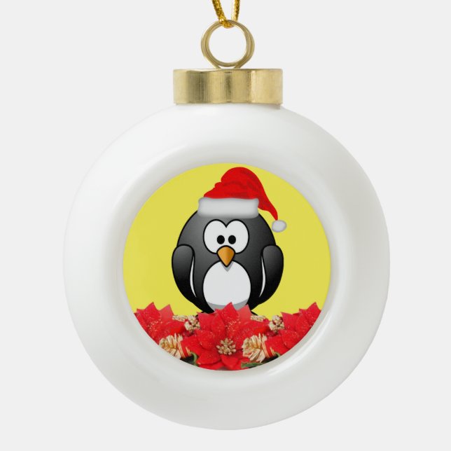 Ornement de bal en céramique de Noël, Pingouin (Devant)