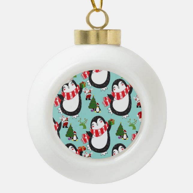 Ornement de bal en céramique de Noël, Pingouin (Devant)