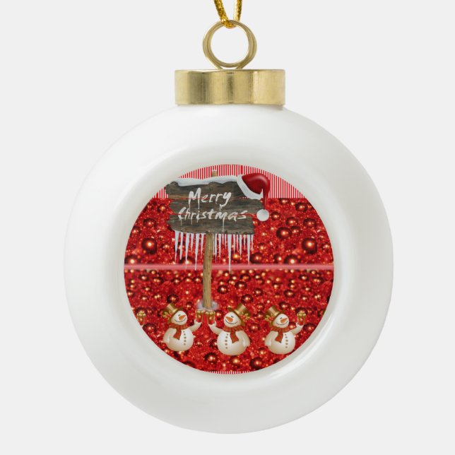 Ornement de bal en céramique de Noël, Snowman (Devant)