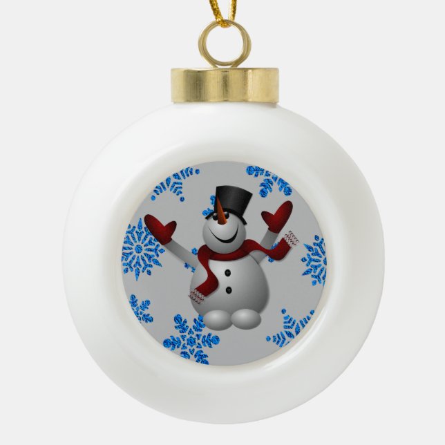 Ornement de bal en céramique de Noël, Snowman (Devant)