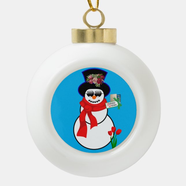 Ornement de bal en céramique de Noël, Snowman (Devant)