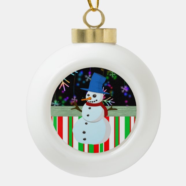 Ornement de bal en céramique de Noël, Snowman (Devant)