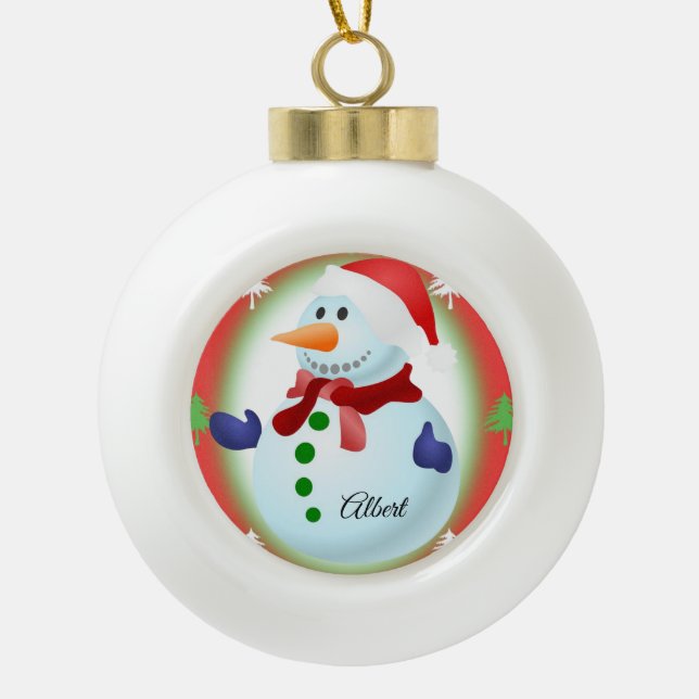 Ornement de bal en céramique de Noël, Snowman (Devant)