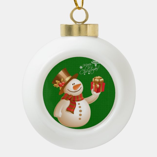 Ornement de bal en céramique de Noël, Snowman (Devant)
