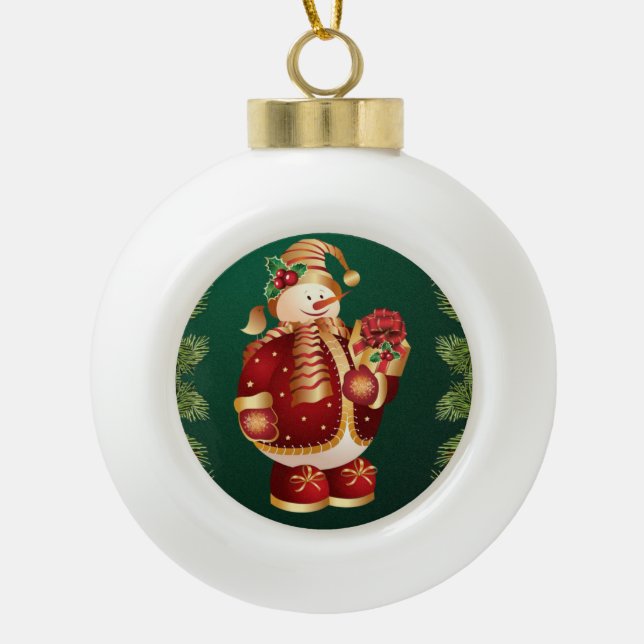Ornement de bal en céramique de Noël, Snowman (Devant)