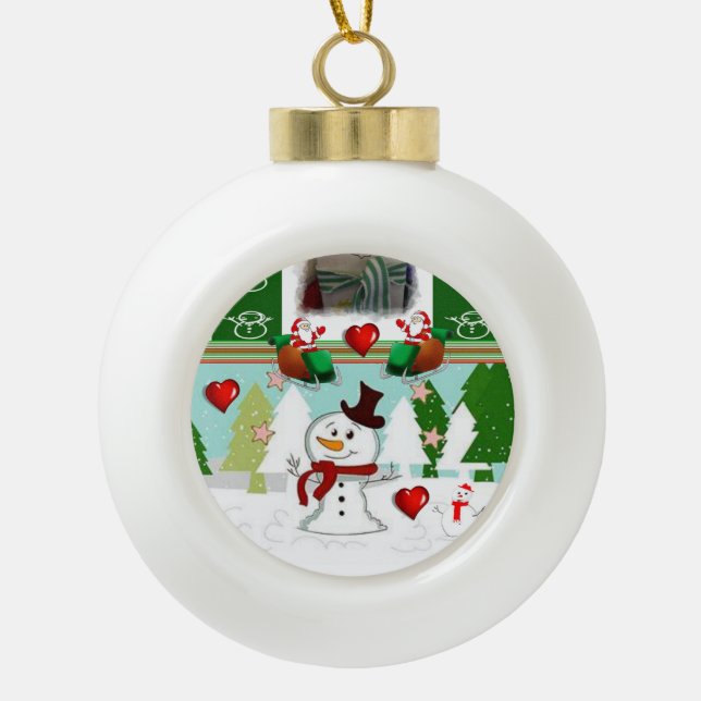 Ornement de bal en céramique de Noël, Snowman (Devant)