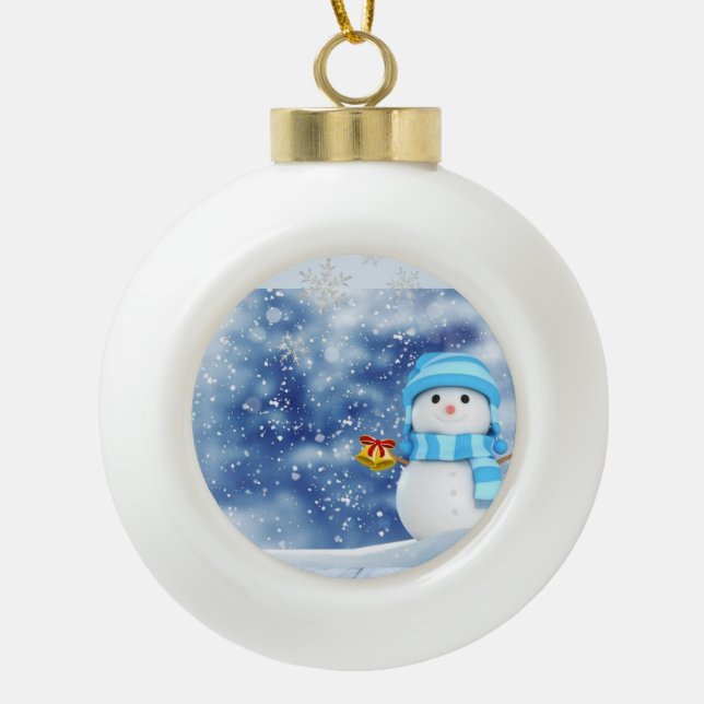 Ornement de bal en céramique de Noël, Snowman (Devant)