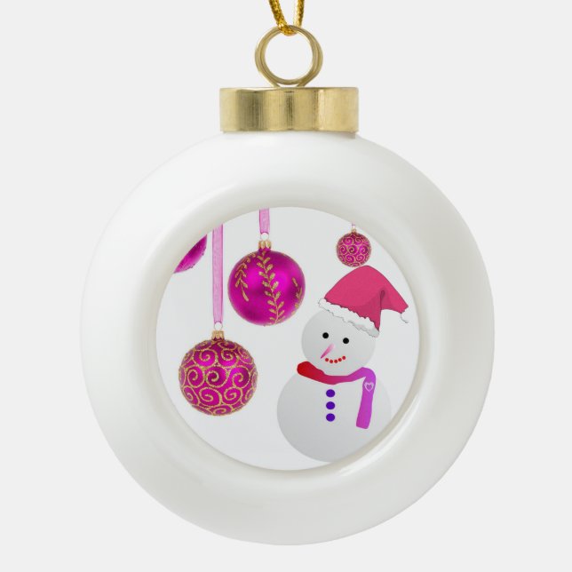 Ornement de bal en céramique de Noël, Snowman (Devant)
