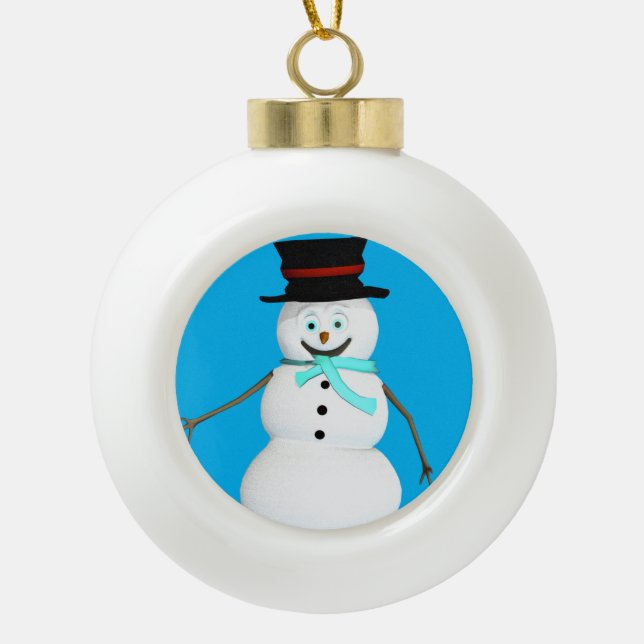 Ornement de bal en céramique de Noël, Snowman (Devant)