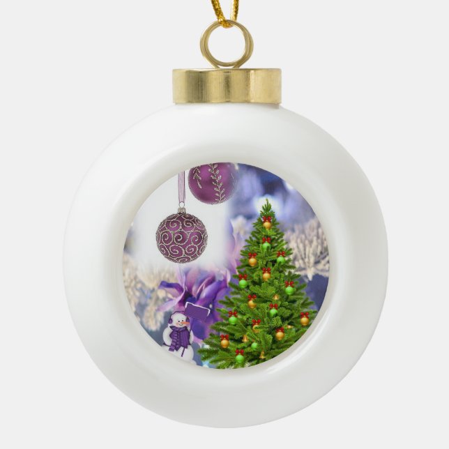 Ornement de bal en céramique de Noël, Snowman (Devant)