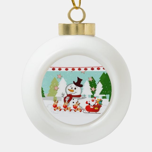 Ornement de bal en céramique de Noël, Snowman (Devant)