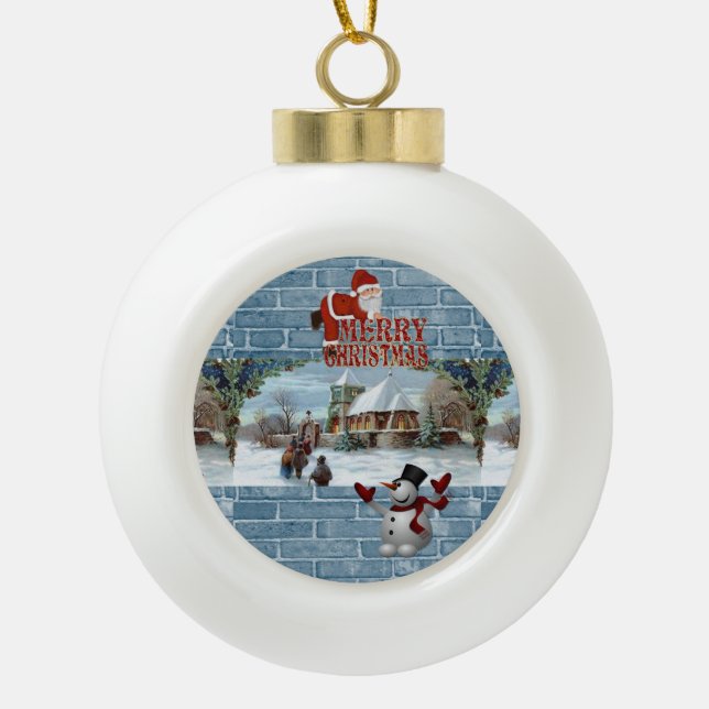 Ornement de bal en céramique de Noël, Snowman (Devant)