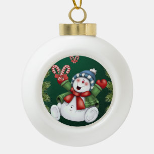 Ornement de bal en céramique de Noël, Snowman
