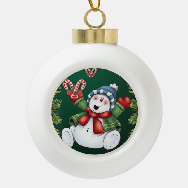 Ornement de bal en céramique de Noël, Snowman (Devant)