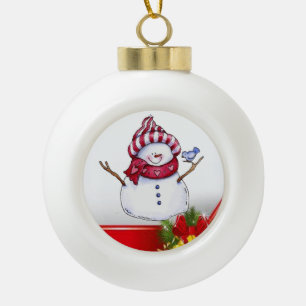 Ornement de bal en céramique de Noël, Snowman