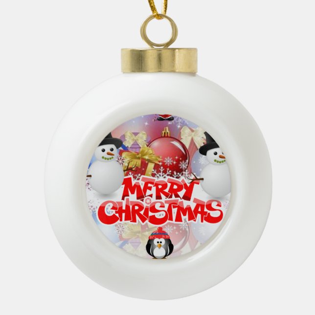 Ornement de bal en céramique de Noël, Snowman (Devant)