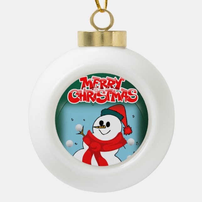 Ornement de bal en céramique de Noël, Snowman (Devant)