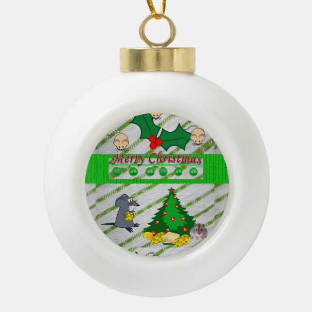Ornement de bal en céramique de Noël, souris (Devant)