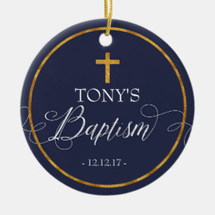 Ornement de baptême de bleu marine