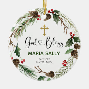 Ornement de Baptême de Fille de Wreath Holly