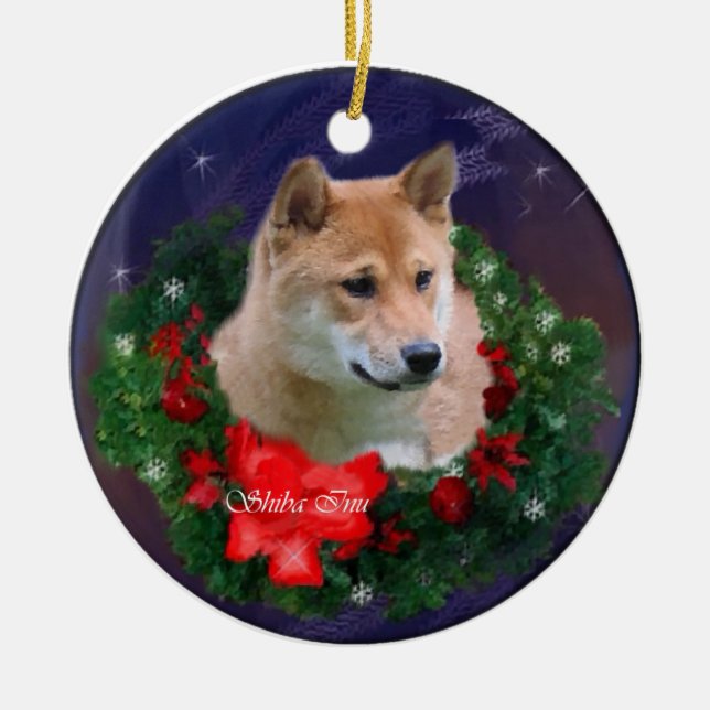Ornement de cadeaux de Noël Shiba Inu (Devant)