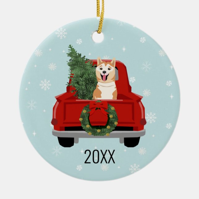 Ornement de camion rouge Akita Christmas (Devant)