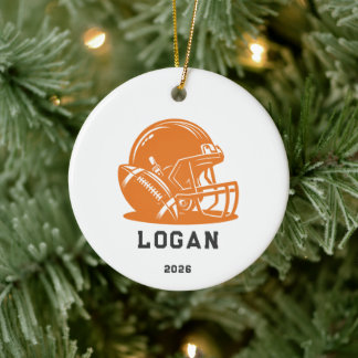 Ornement de casque de football orange personnalisé