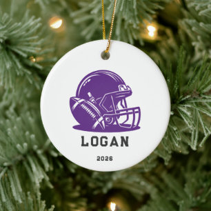 Ornement de casque de football violet personnalisé