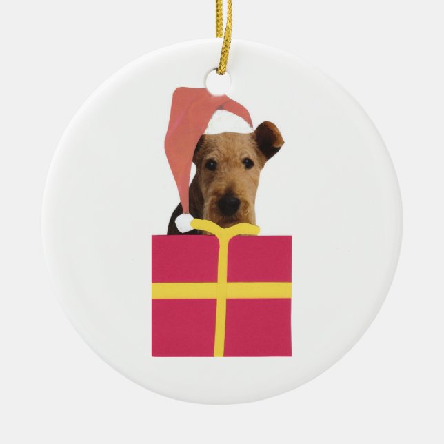 Ornement de casquette d'Airedale Terrier Père Noël (Devant)
