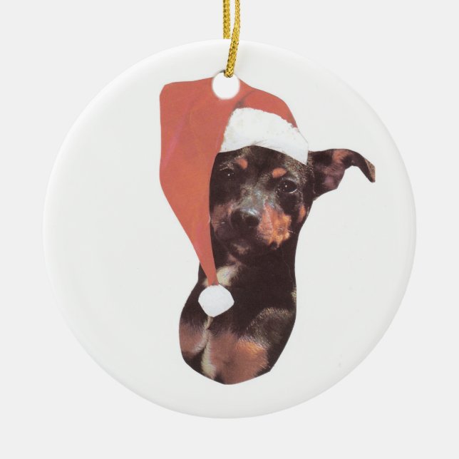 Ornement de casquette de Père Noël de Pinscher (Devant)