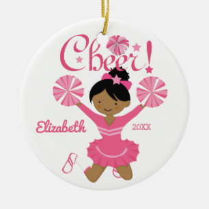 Ornement de cheerleader afro-américain rose