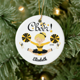Ornement de cheerleader blonde Black & Gold Cheer