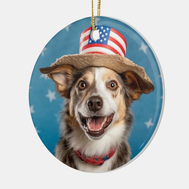 Ornement de chien patriotique - Rouge adorable, Bl (Gauche)