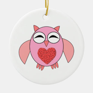 Ornement de chouette à coeur d'amour rose