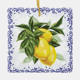 Ornement de citrons en fibre de laiton bleu royal