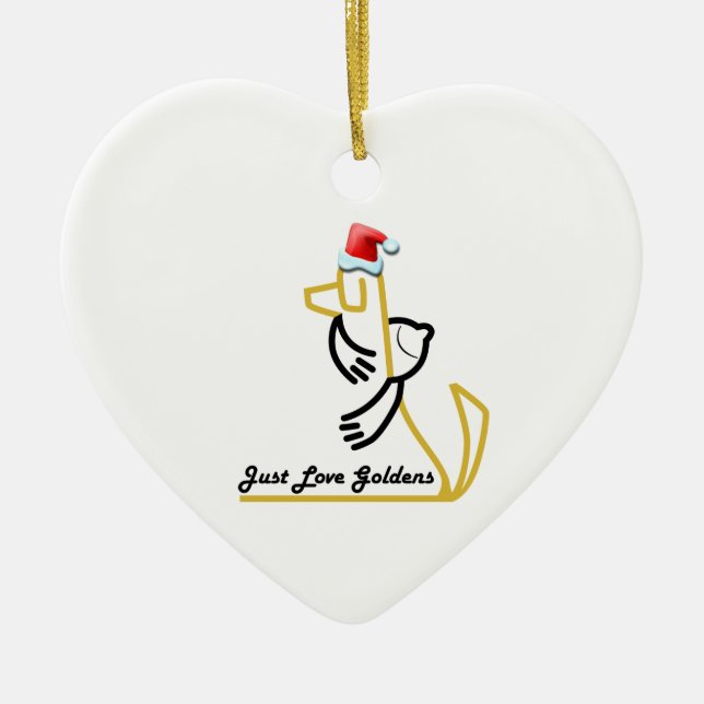 Ornement de coeur de golden retriever, juste amour (Devant)