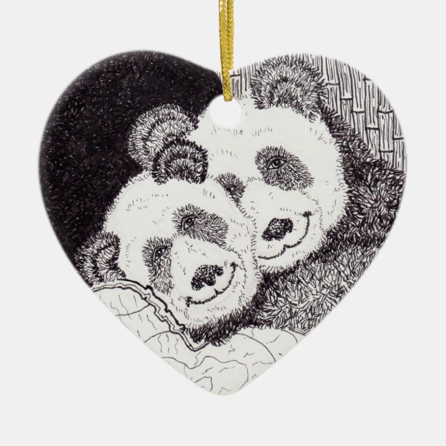Ornement de coeur de panda de sourires et (Devant)