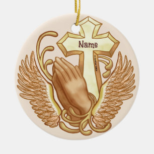 Ornement de croix à mains de prière chrétienne