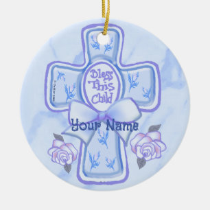 Ornement de croix chrétienne Blue Bless This Child