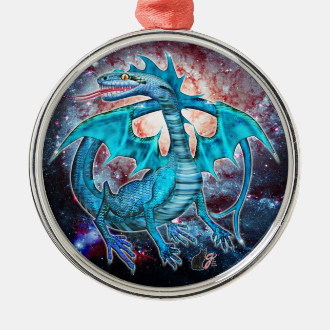 Ornement de dragon cosmique turquoise (Devant)