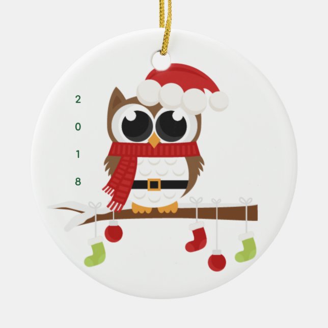 ornement de fête du hibou 2018 (Joyeux Noël !) (Devant)