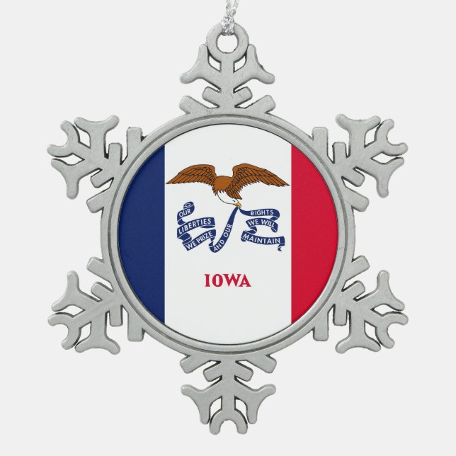 Ornement de flocon de neige avec drapeau de l'Iowa (Devant)