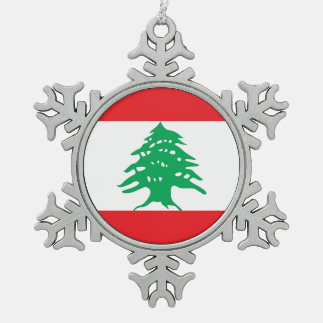 Ornement de flocon de neige avec drapeau du Liban (Devant)