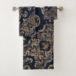 Ornement de luxe Fleur de lis - or et bleu foncé