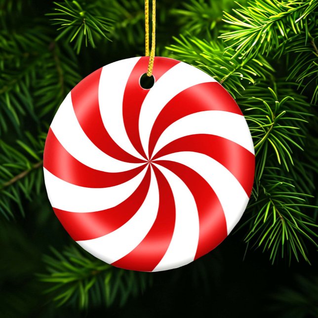 Ornement de menthe poivrée (Seasons Greetings and Happy Holidays with a Peppermint Candy Swirl!)