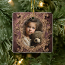 Ornement de Noël à design orné avec photo personna