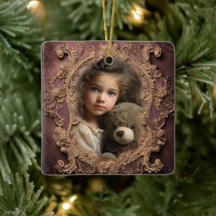 Ornement de Noël à design orné avec photo personna
